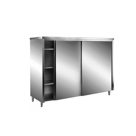 Cabinets, stainless steel wall cupboards, sliding Opbevaringsskabe i rustfrit stål med skydedør