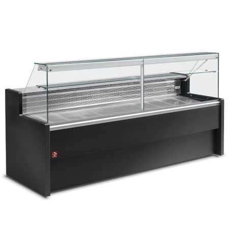 Showcase counters Køledisk med lige glaspanel 90°, med reserve – SORT