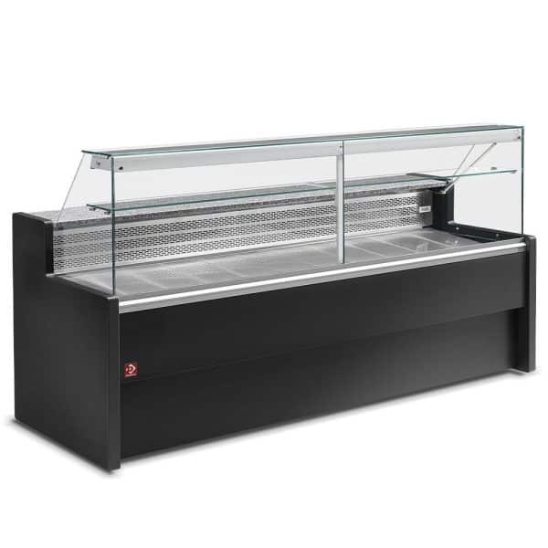 Showcase counters Køledisk med lige glaspanel 90°, med reserve – SORT 7