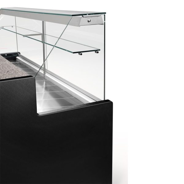 Showcase counters Køledisk med lige glaspanel 90°, med reserve – SORT 8